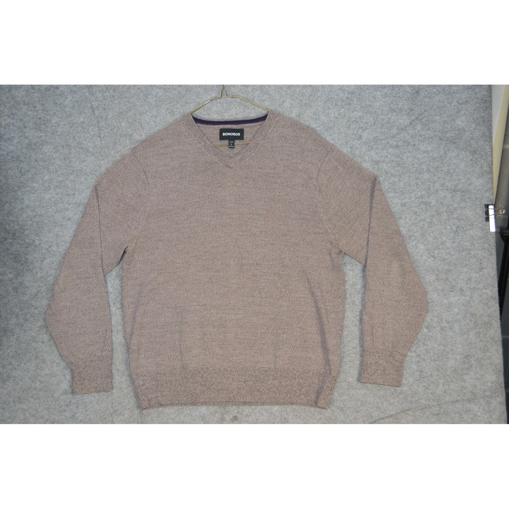 Bonobos Sweater Mens Large Brown Merino Wool V Neck Lightweight Knit‎ Pullover